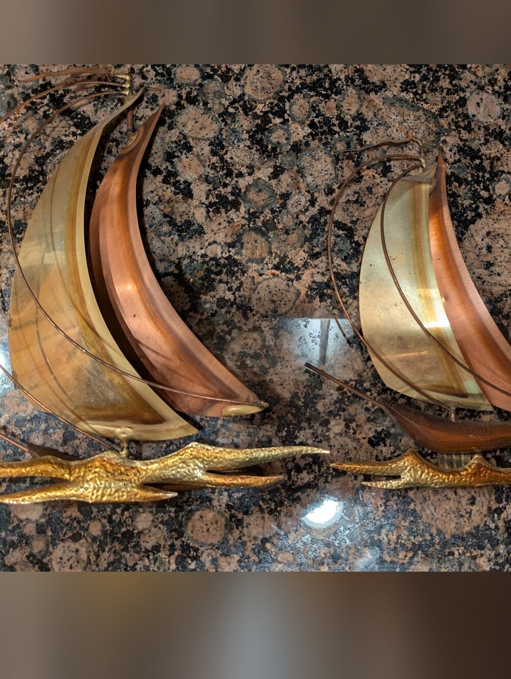 Vintage Mid-Century Brass & Copper Sailboats - Curved Design